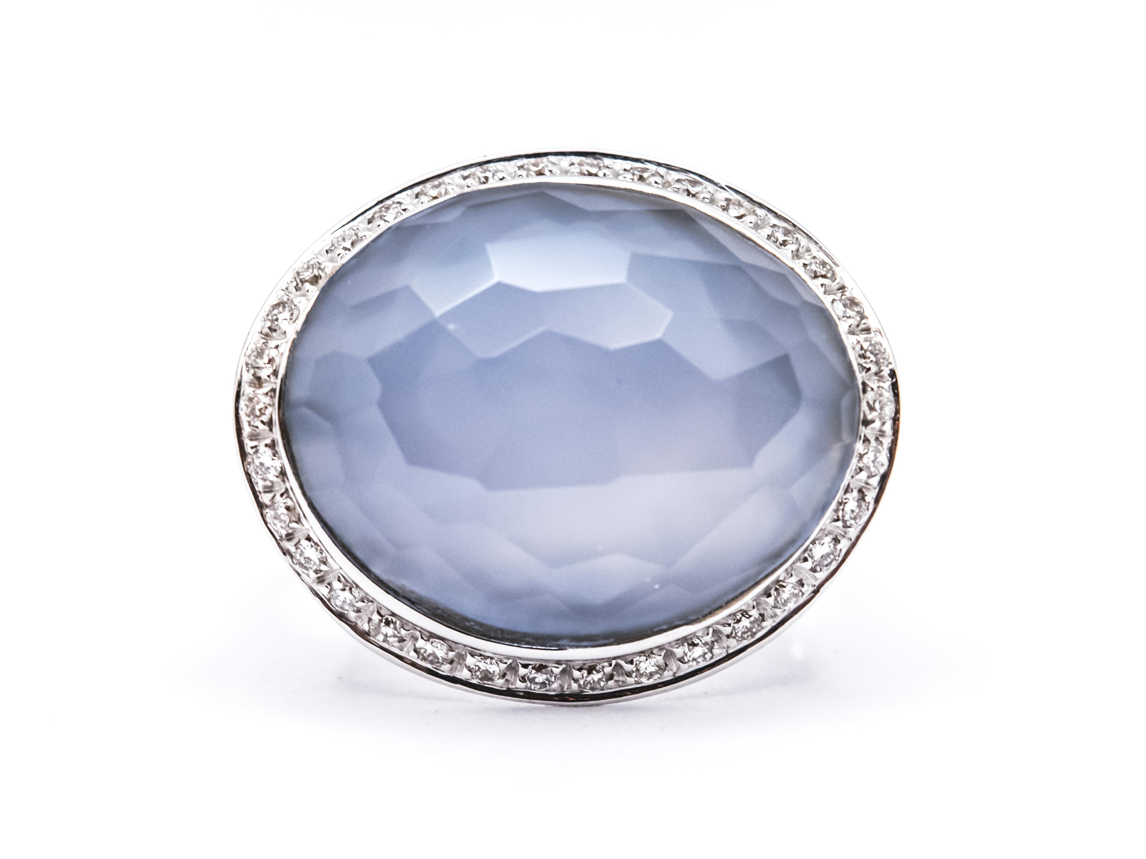 18 Kt White Gold, Diamonds and Chalcedony Ring For Sale 1