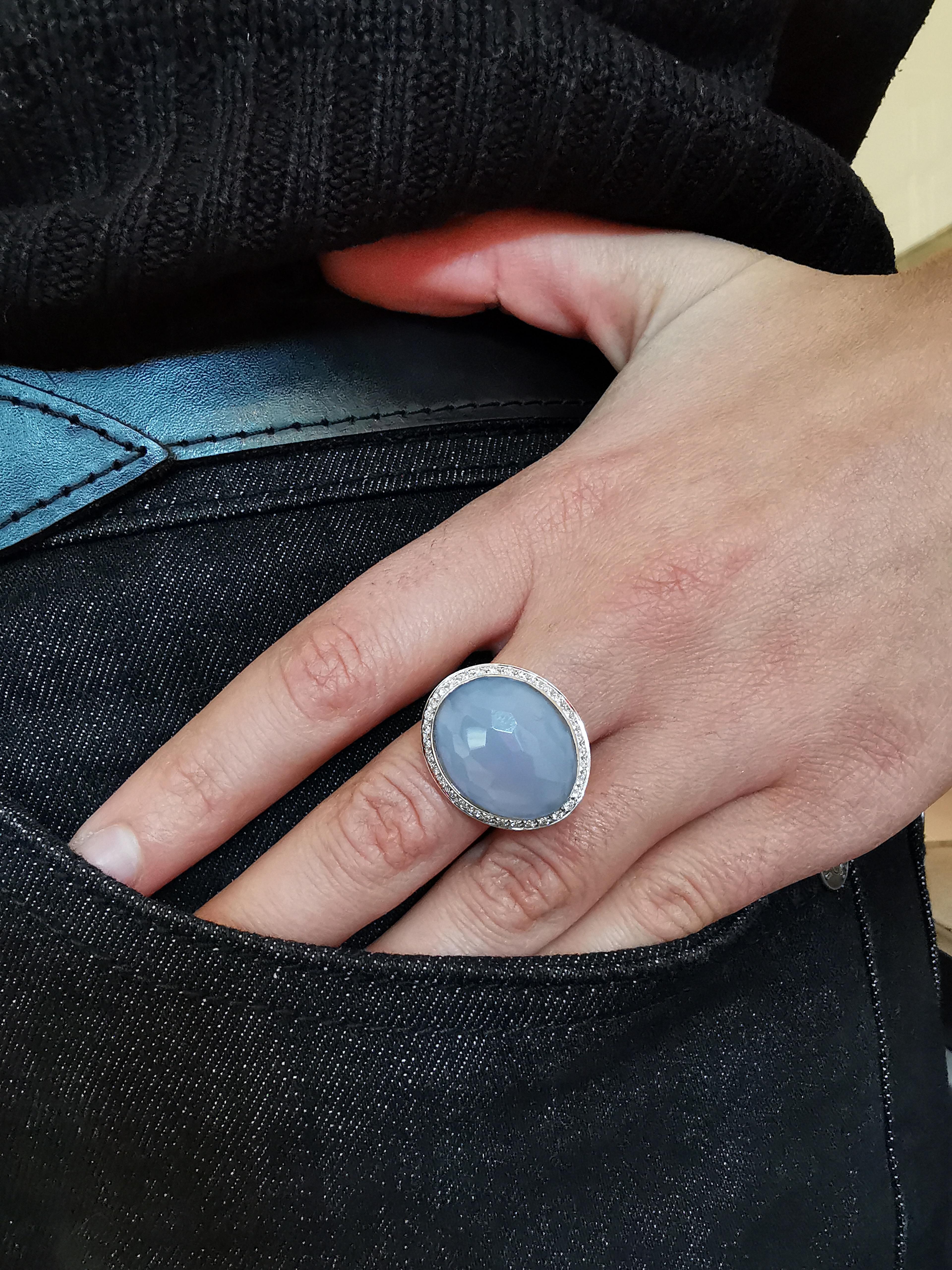 18 Kt White Gold, Diamonds and Chalcedony Ring For Sale 2
