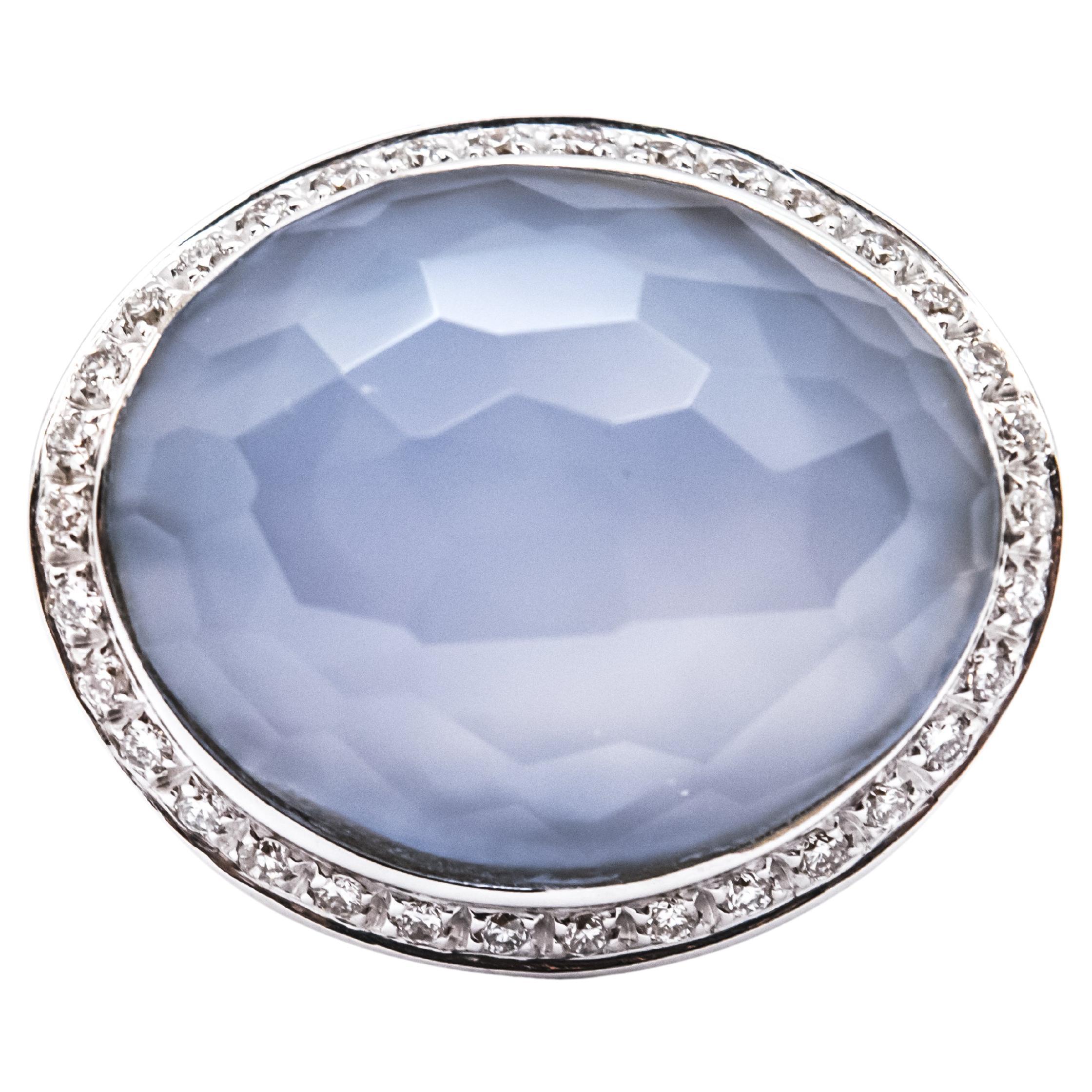 18 Kt White Gold, Diamonds and Chalcedony Ring For Sale