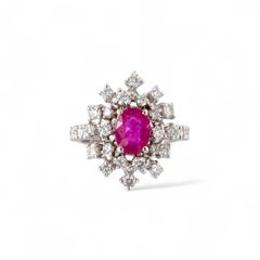 18kt White Gold ring with 1.76 ct Red-Purple Ruby and 1.13 diamonds