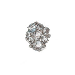 White gold ring with Aquamarines and Diamonds