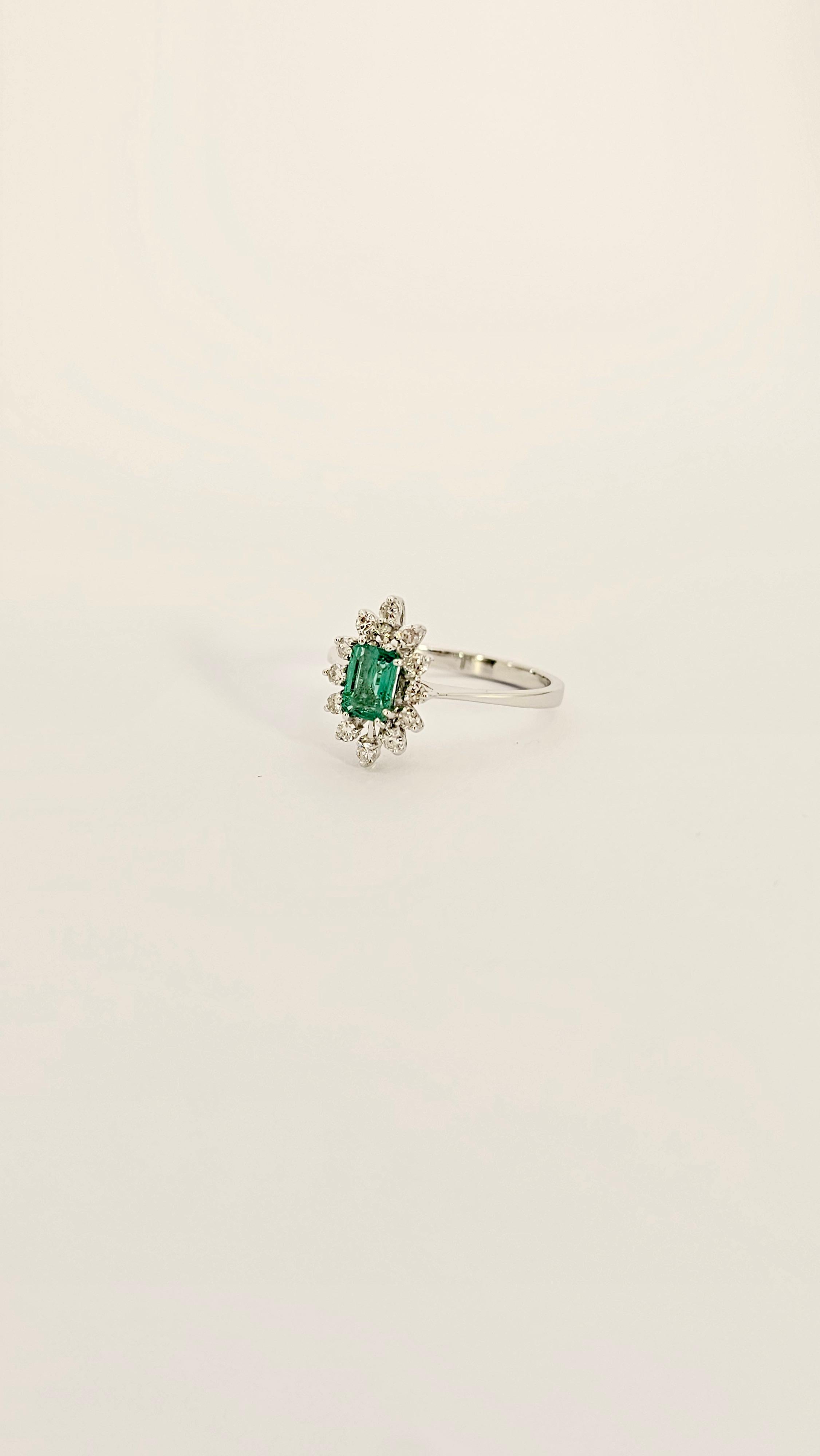Emerald Cut Huit Huit White Gold, Emerald and Diamond Ring For Sale