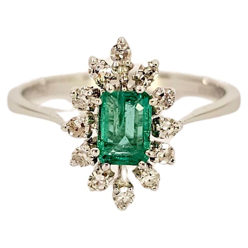 Huit Huit White Gold, Emerald and Diamond Ring For Sale