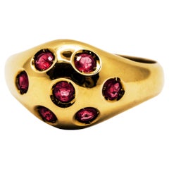 Vintage 18 Kt Yellow Gold Domed Ring with Rubies