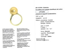 Anillo de oro amarillo de 18 quilates con perla del mar del sur y diamantes