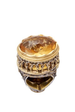 18kt yellow gold, white gold, silver, diamond and citrine ring