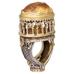 18kt yellow gold, white gold, silver, diamond and citrine ring