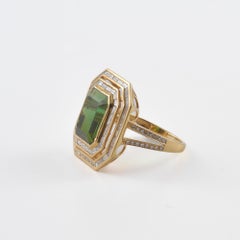 Yellow gold ring with Green Tourmaline and Diamonds