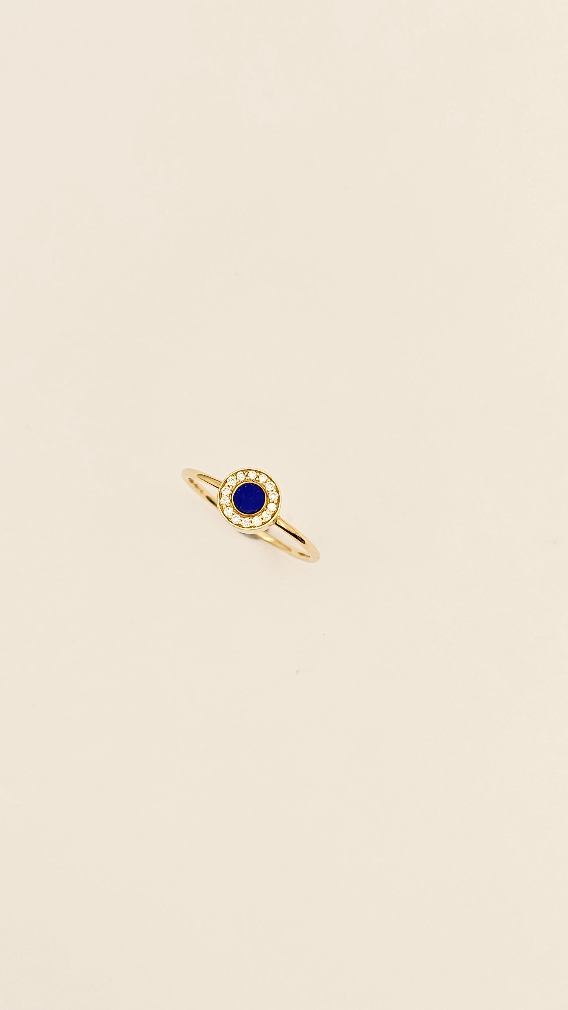 Women's or Men's Yellow Gold, Lapis Lazuli and Diamond Ring For Sale