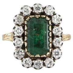 Anello in stile antico con diamanti e smeraldo da ct 3.4 in oro 18kt e argento