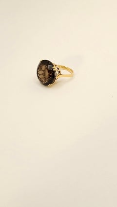 Retro Style Ring aus 18 Kt Gelbgold und Rauchquarz
