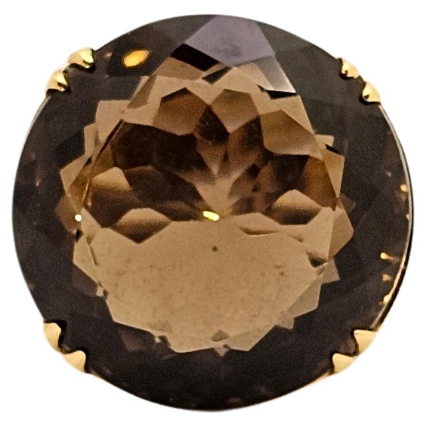 Retro Style Ring in 18 Kt Yellow Gold and Smoky Quartz