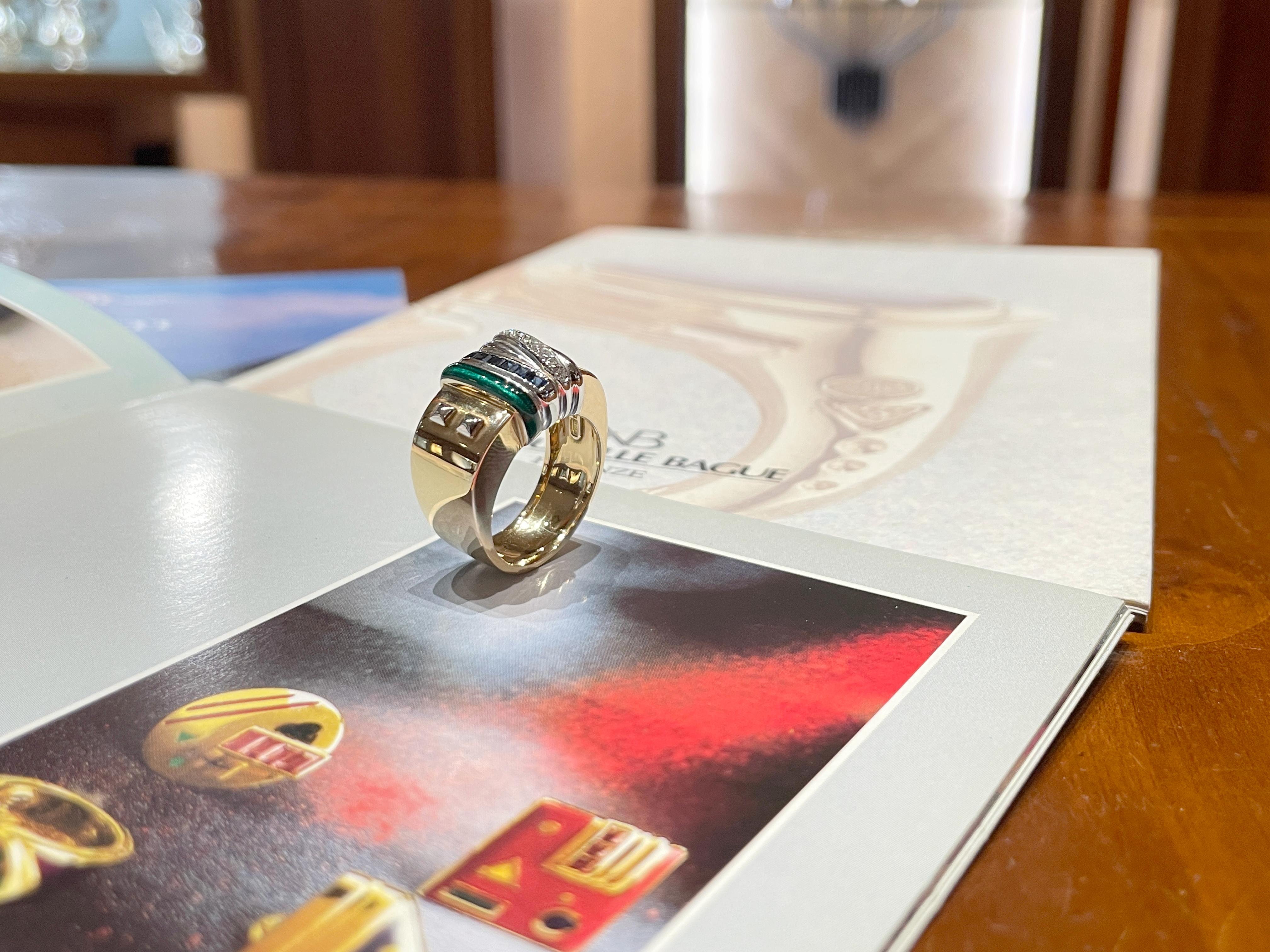 Bague La Nouvelle Bague en saphir émaillé or et diamants en vente 8