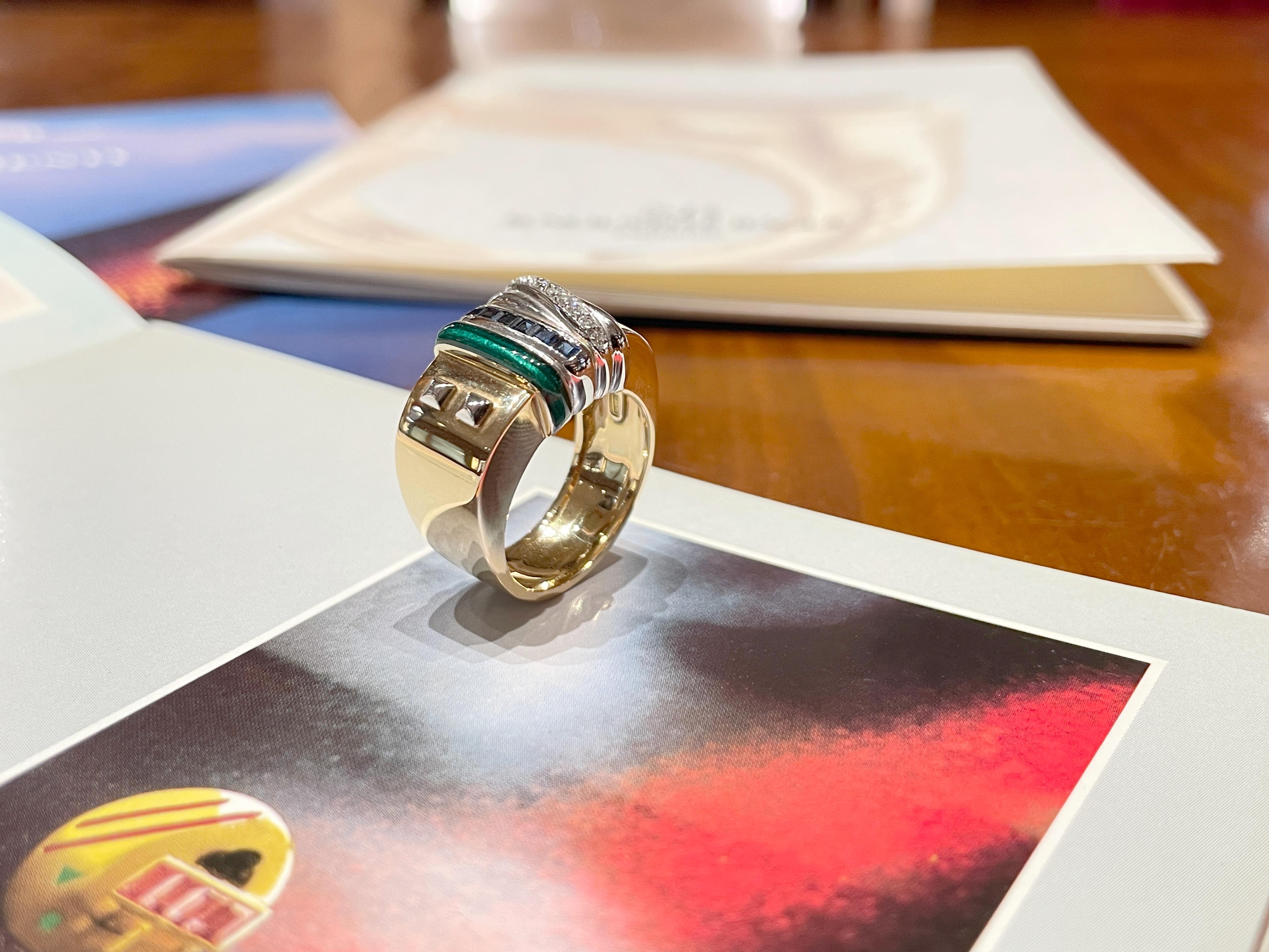 Bague La Nouvelle Bague en saphir émaillé or et diamants en vente 11