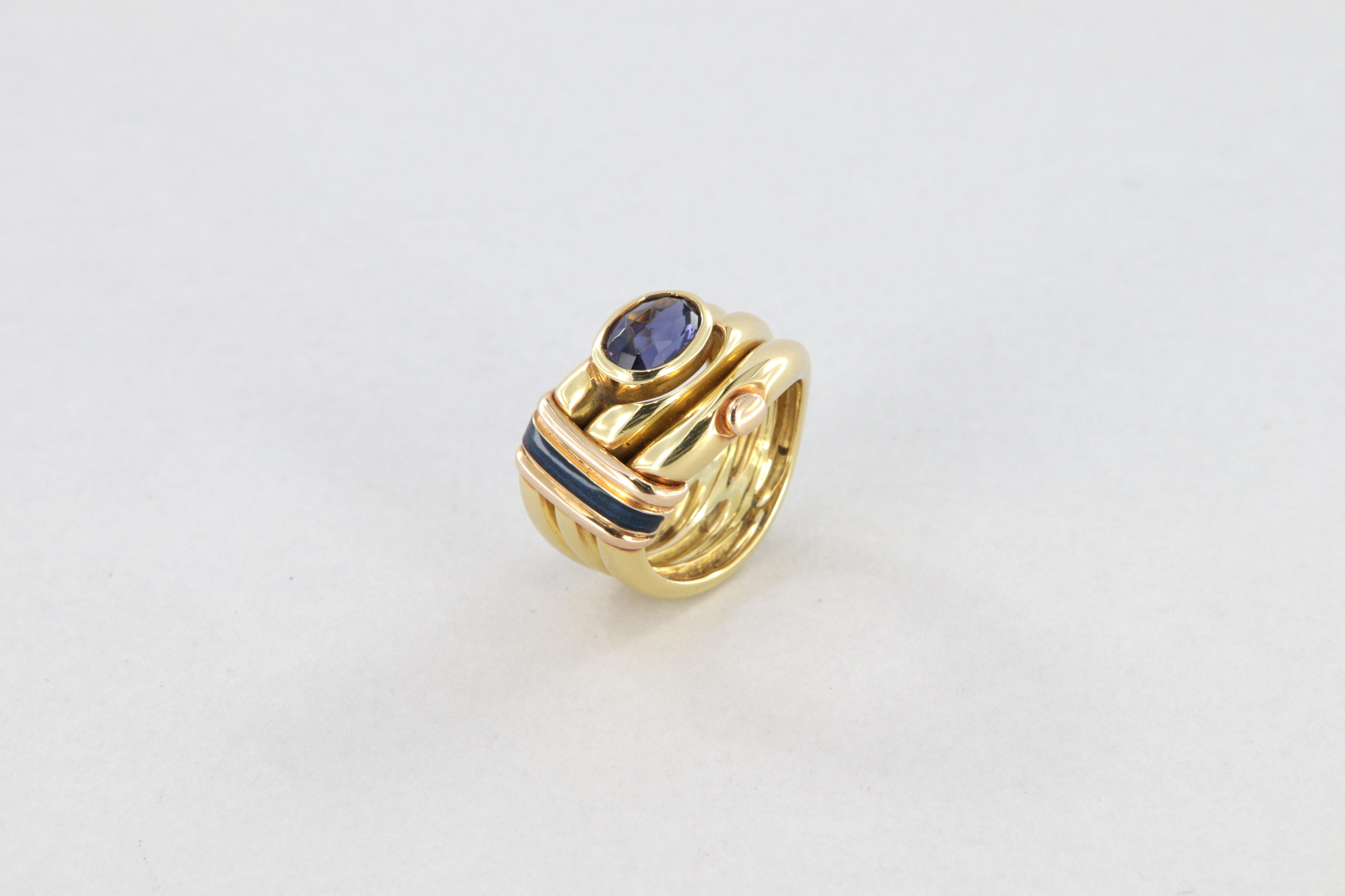 Anello La Nouvelle Bague oro smalto e iolite in vendita 6