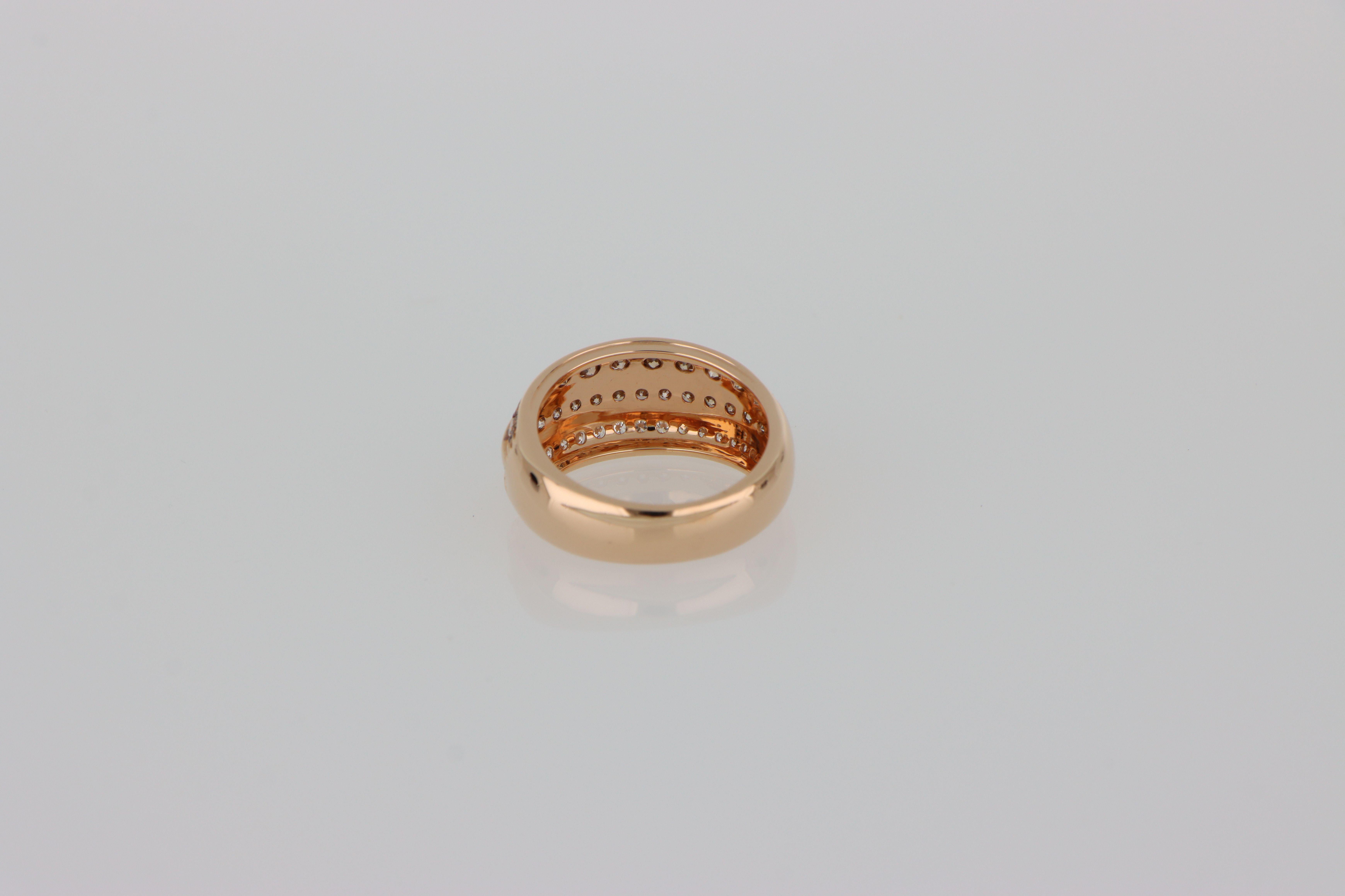 Breiter Bandring Dreireihig Rose Gold Weiß und Braun Diamanten 0,98 ct (Round Cut) im Angebot