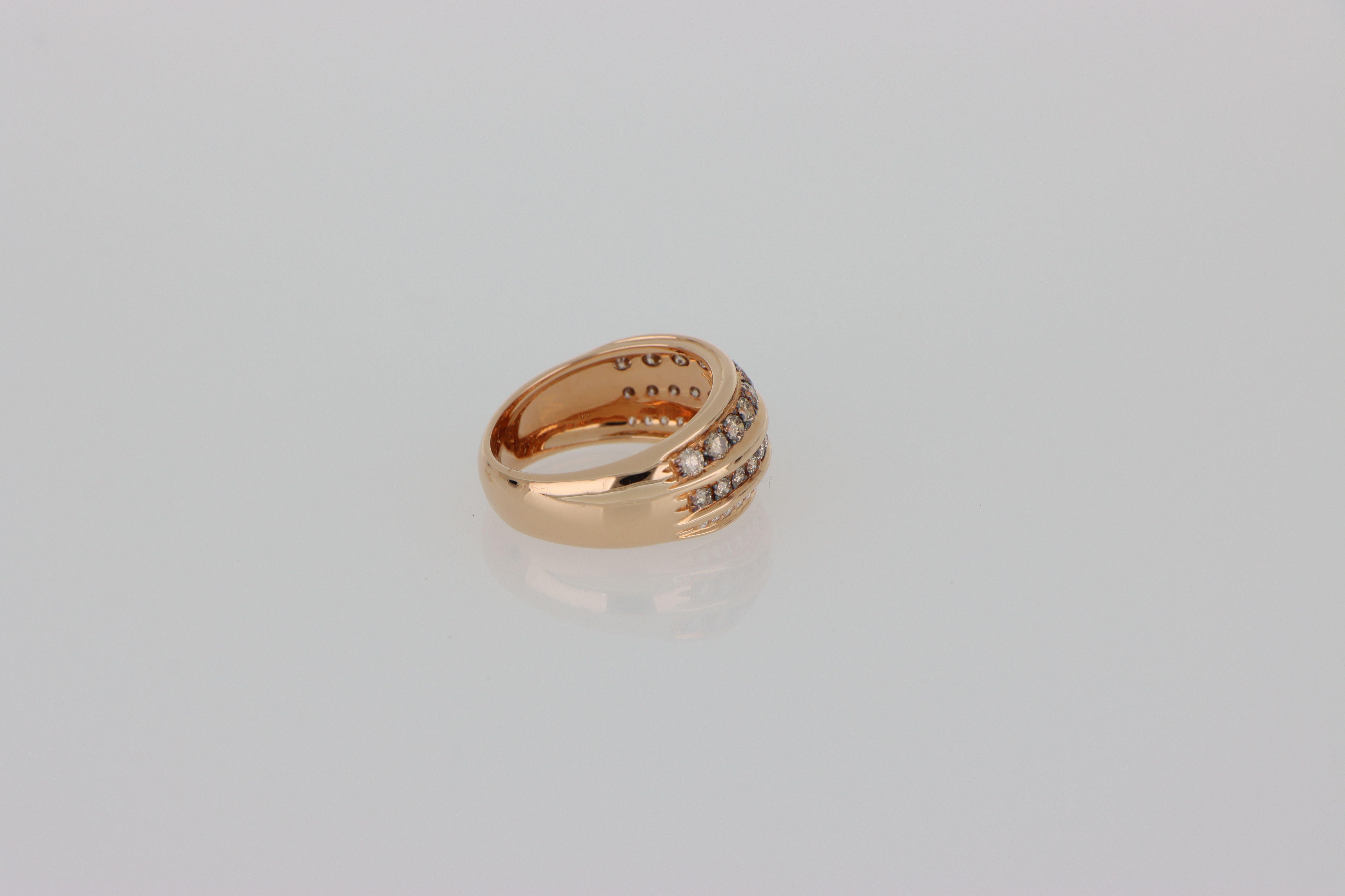 Breiter Bandring Dreireihig Rose Gold Weiß und Braun Diamanten 0,98 ct im Zustand „Neu“ im Angebot in Valenza, IT