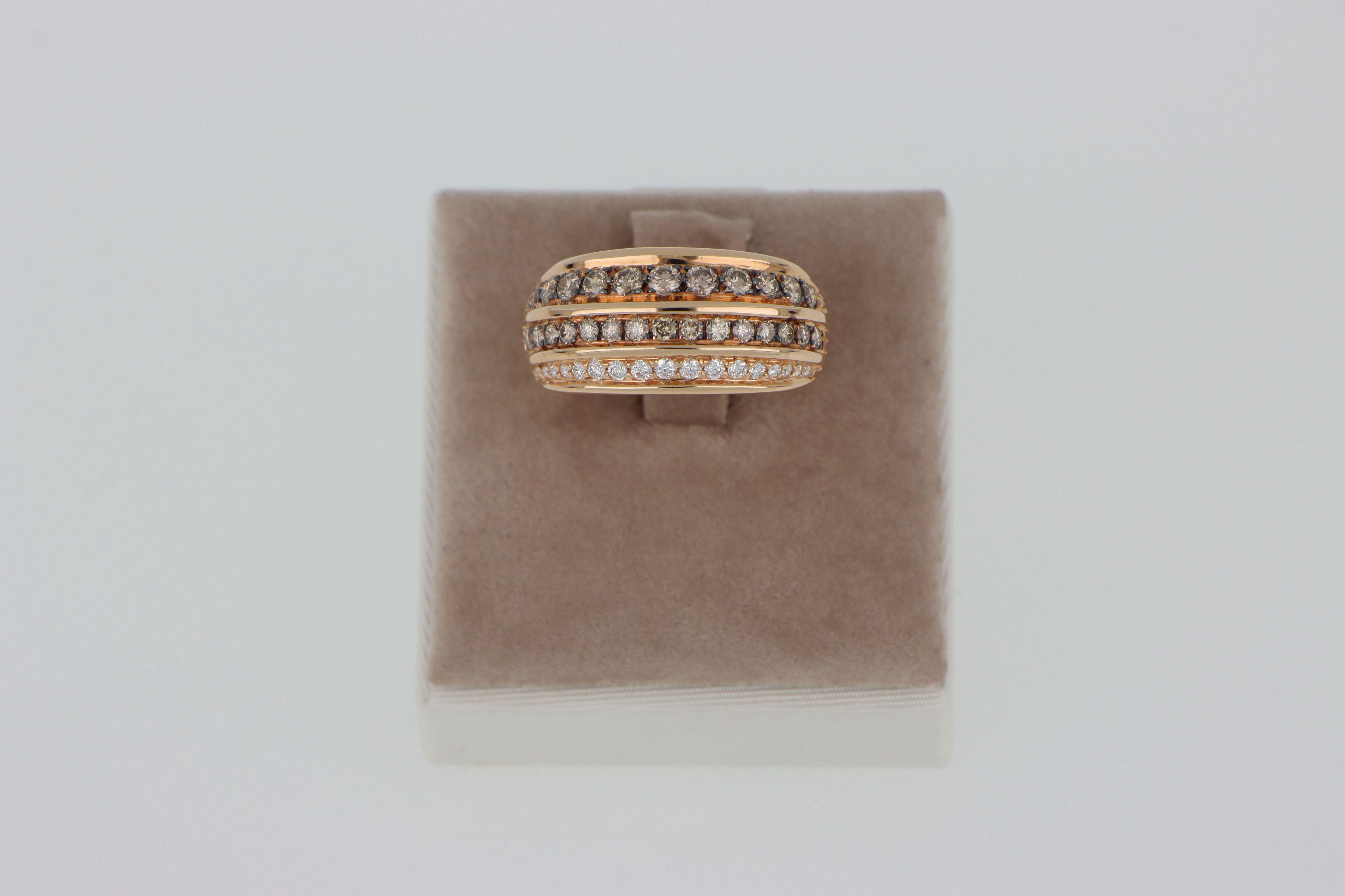 Breiter Bandring Dreireihig Rose Gold Weiß und Braun Diamanten 0,98 ct im Angebot 2
