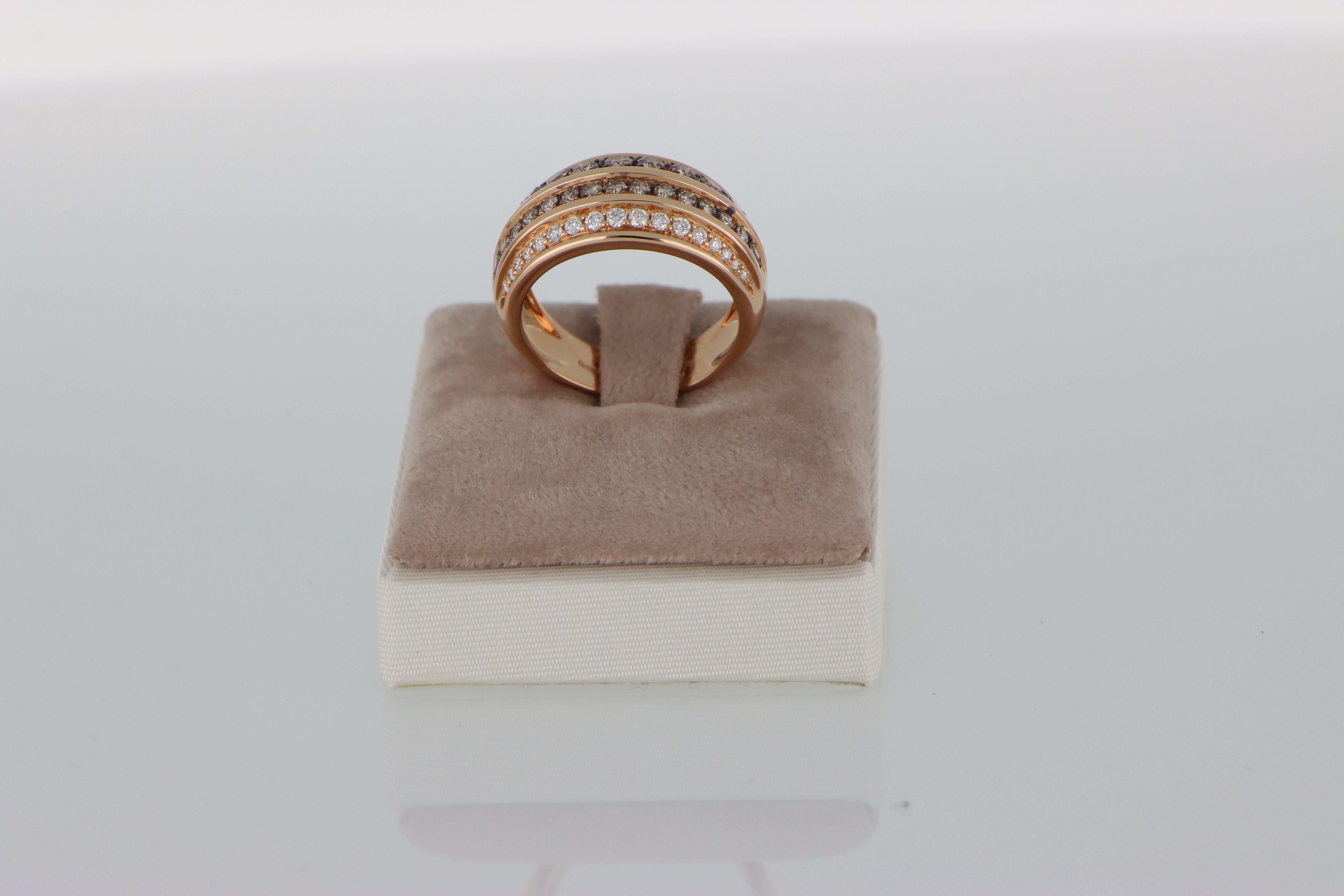 Breiter Bandring Dreireihig Rose Gold Weiß und Braun Diamanten 0,98 ct im Angebot 3