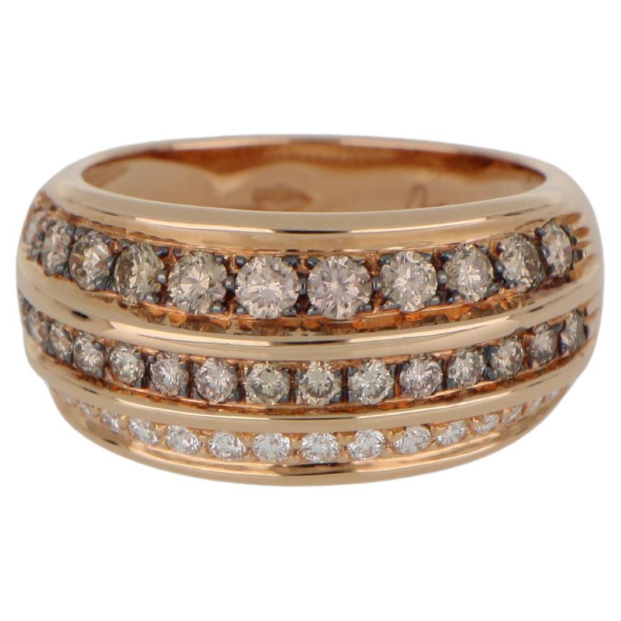 Breiter Bandring Dreireihig Rose Gold Weiß und Braun Diamanten 0,98 ct im Angebot