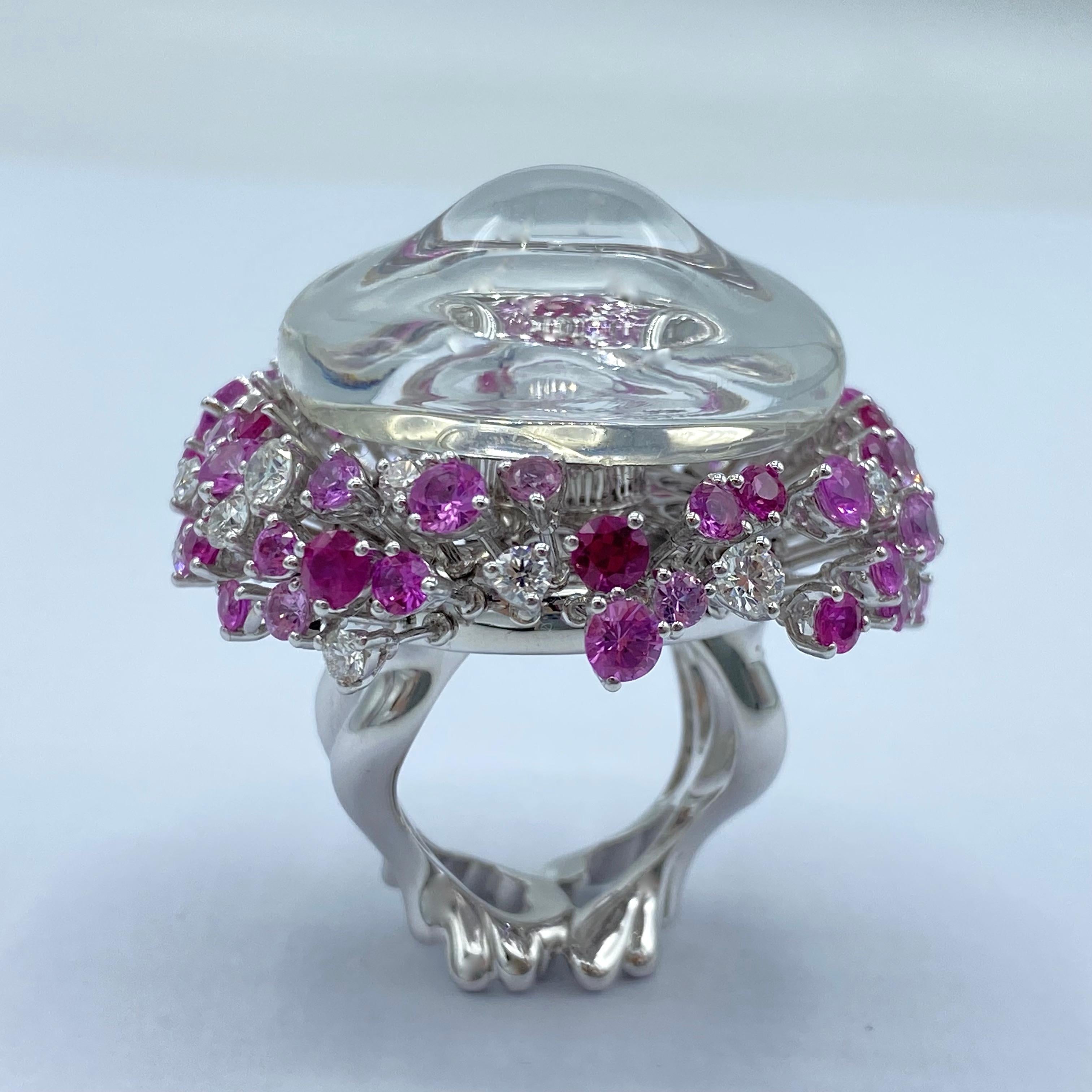 Jellyfish ring in 18Kt gold diamonds sapphires rubies rock crystal For Sale 4