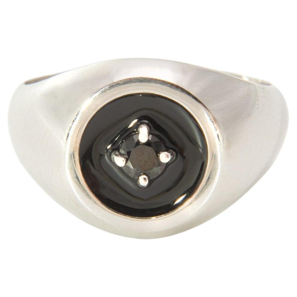 Black Enameled Mini Chevalier Ring For Sale