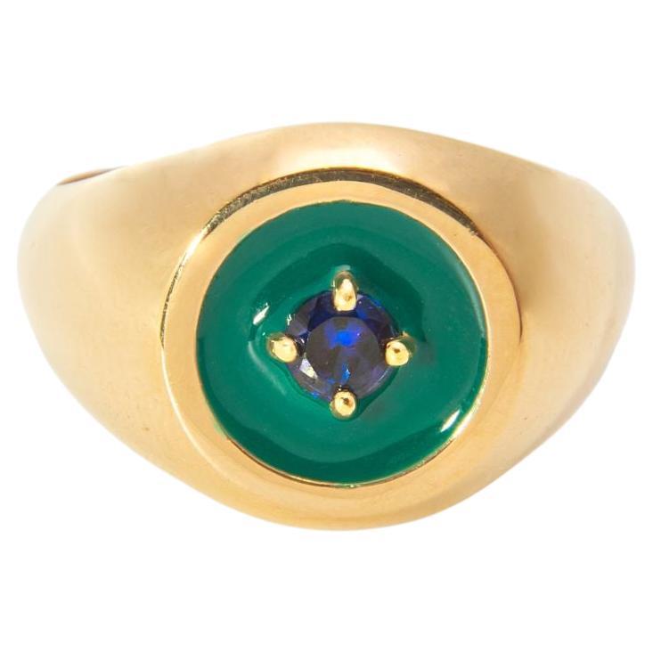 Grün emaillierter Mini Chevalier Ring im Angebot