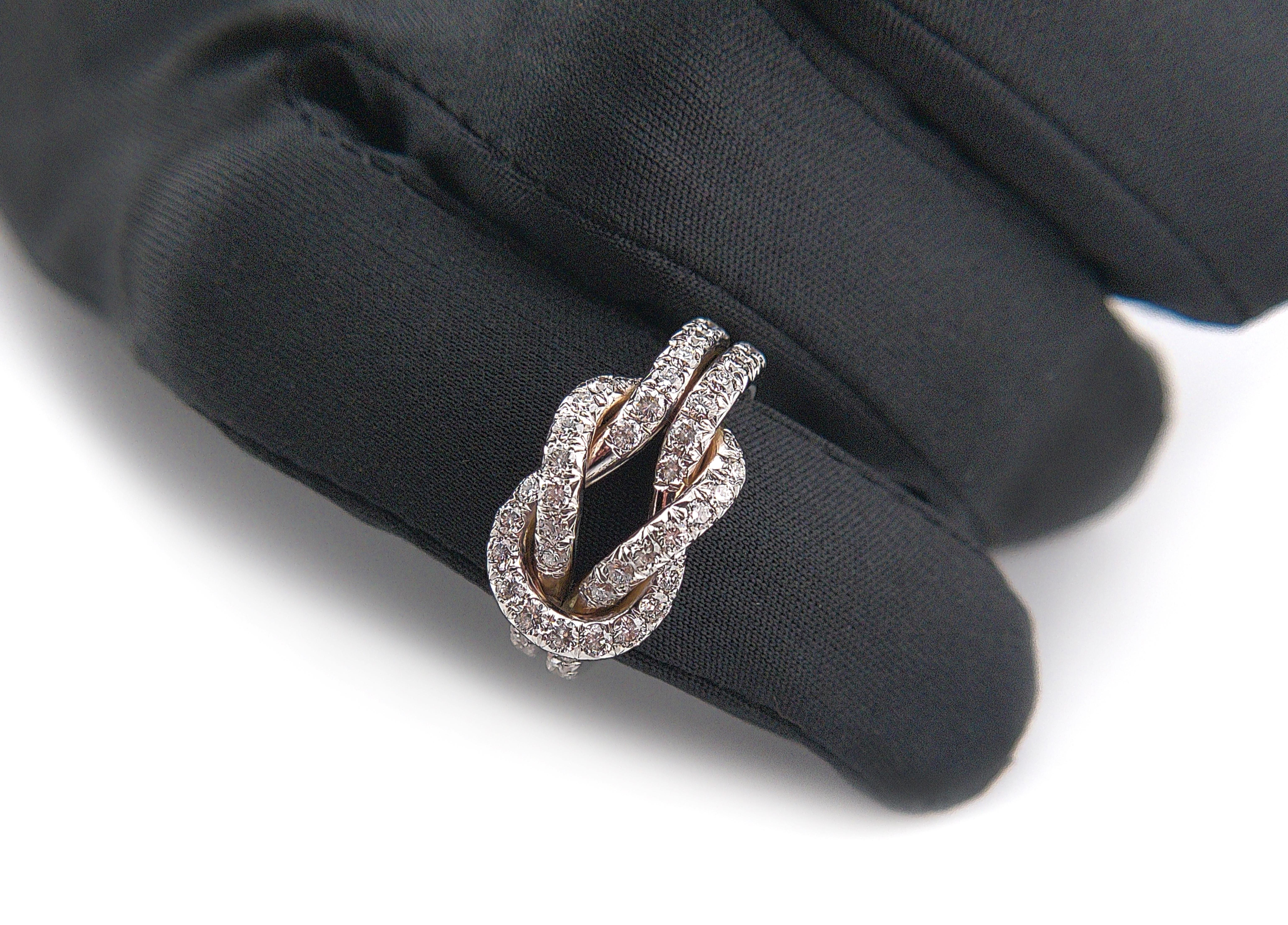 Women's 9 kt white gold knot ring and brilliants ct. 1.03 For Sale