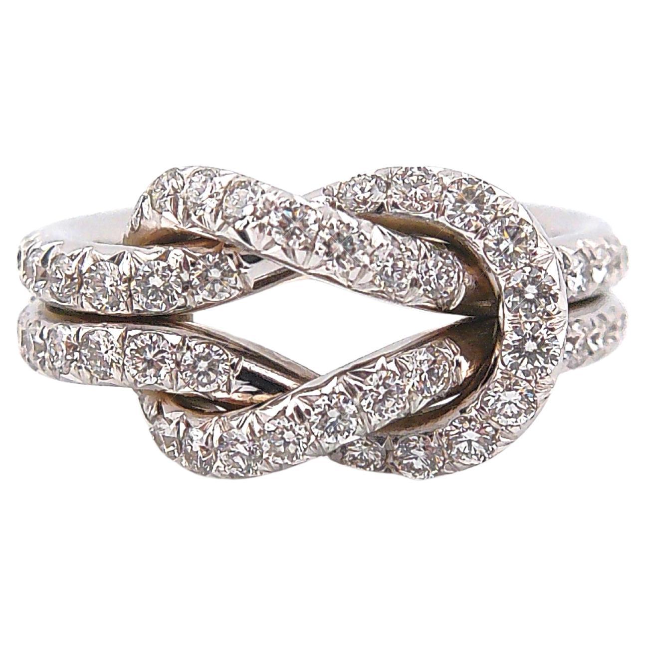 9 kt white gold knot ring and brilliants ct. 1.03 For Sale
