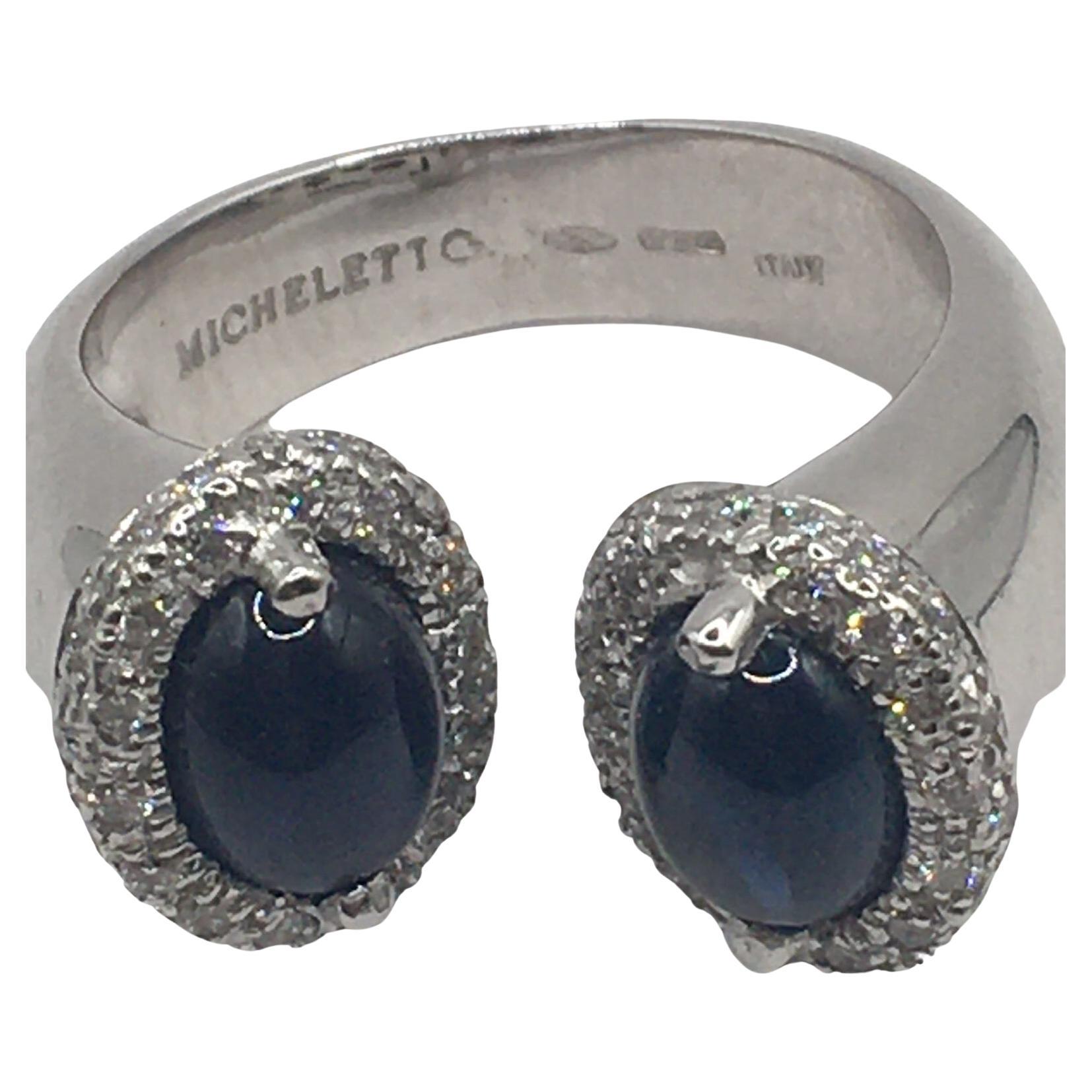 Anello Oro Bianco 18kt con Diamanti e Zaffiri in vendita