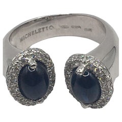 Anello Oro Bianco 18kt con Diamanti e Zaffiri