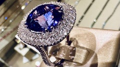 18kt white gold ring diamonds 1.45 ct and tanzanite 9.50 ct