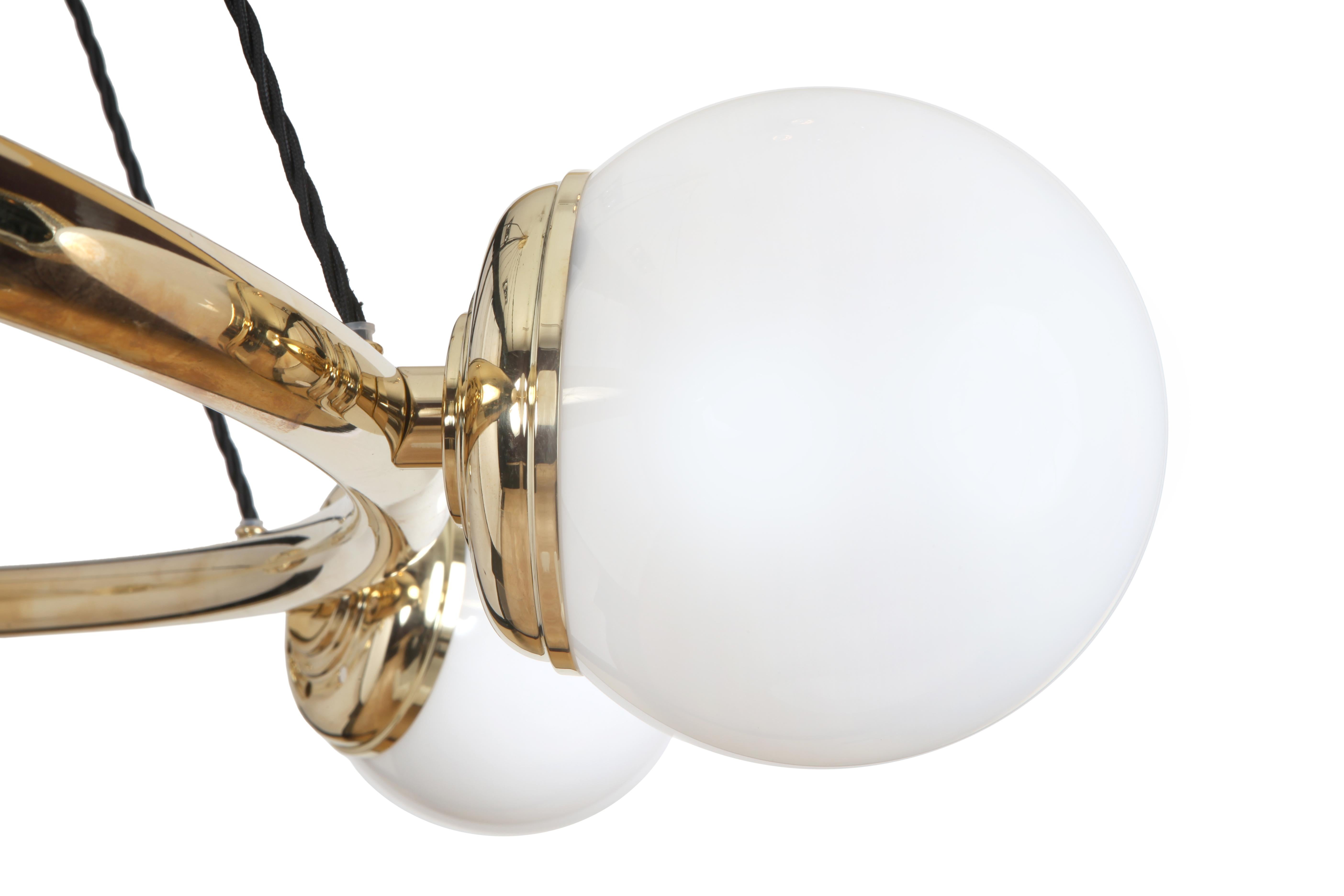 Italian Anello Pendant, Midcentury Style Brass Pendant with Opal Glass Shades (US Spec)
