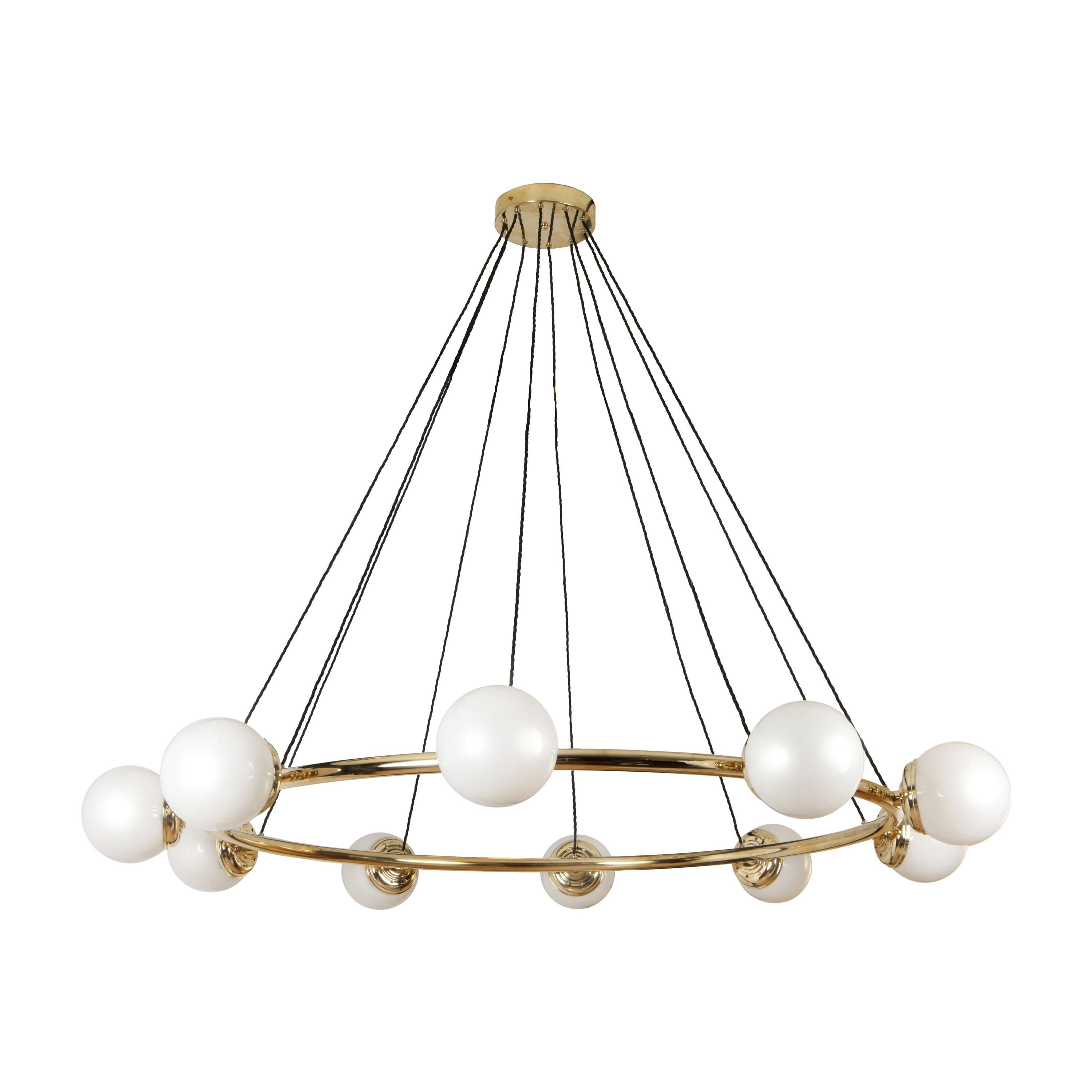 Anello Pendant, Midcentury Style Brass Pendant with Opal Glass Shades (US Spec)
