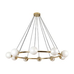 Anello Pendant, Midcentury Style Brass Pendant with Opal Glass Shades (US Spec)