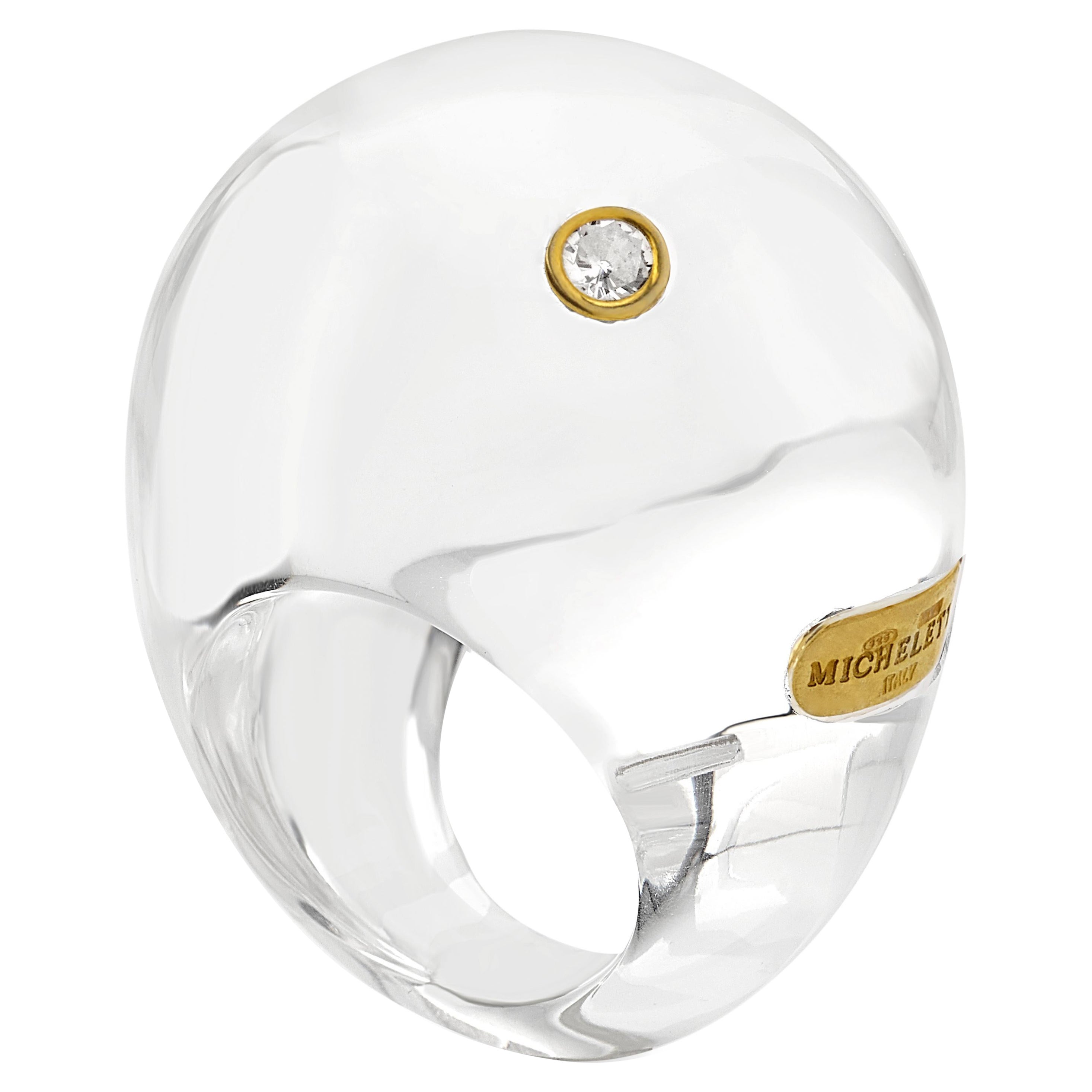 Silver Gilt Plexiglass and Cubic Zirconia Large Bombing Ring - SOUL Collection* For Sale