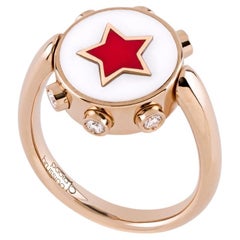 Anello REVERSO in oro rosa, titanio, diamanti carati 0.25 e smalto rosso.