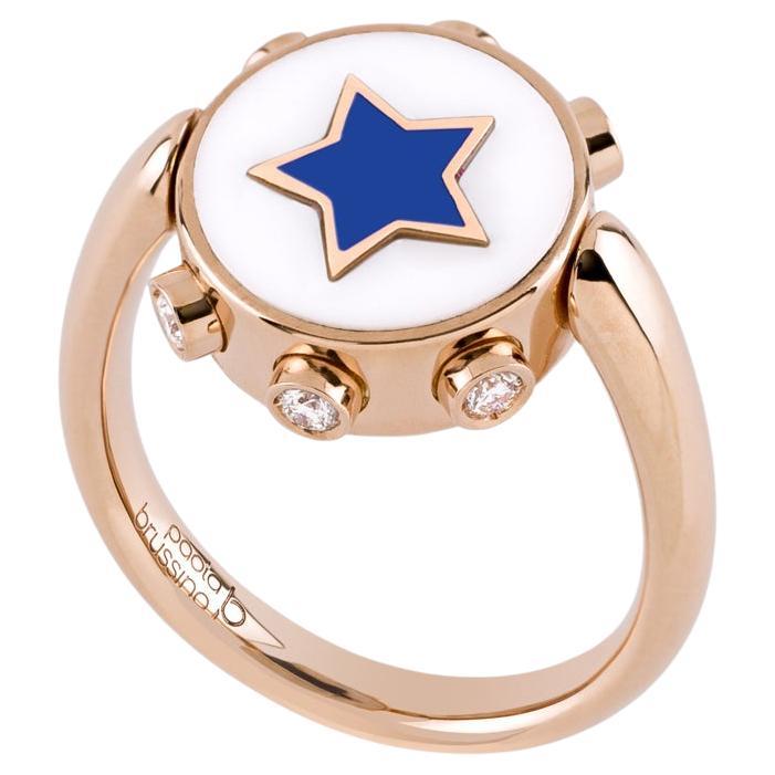 Anello REVERSO in oro rosa, titanio, diamanti ct 0.24 e smalto blu.
