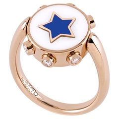 Anello REVERSO in oro rosa, titanio, diamanti ct 0.24 e smalto blu.
