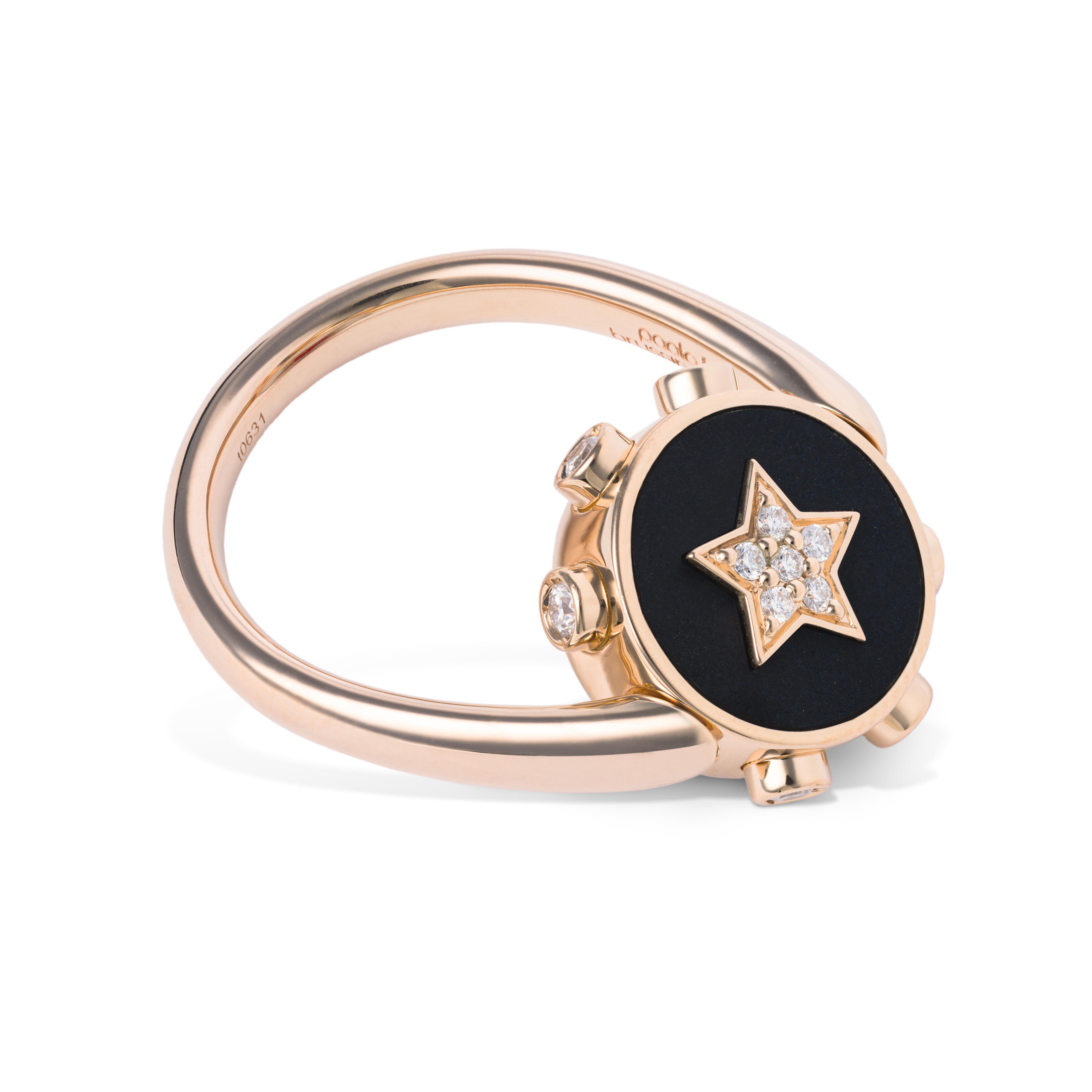 Moderno Anello REVERSO in oro rosa, titanio, diamanti ct 0.26 e rubini ct 0.09 in vendita
