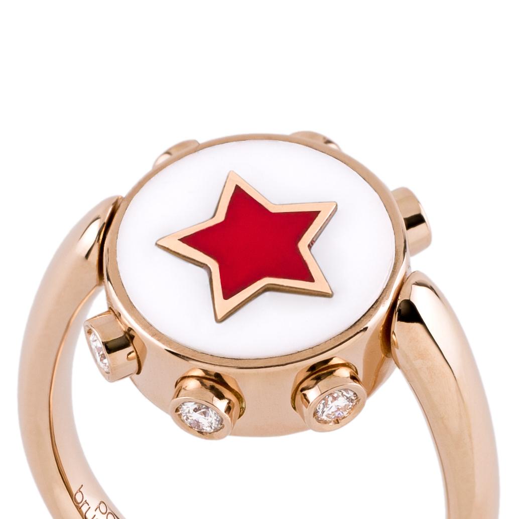 Anello REVERSO in oro rosa, titanio, kogolong, diamanti ct 0.25 e smalto rosso. in vendita 1