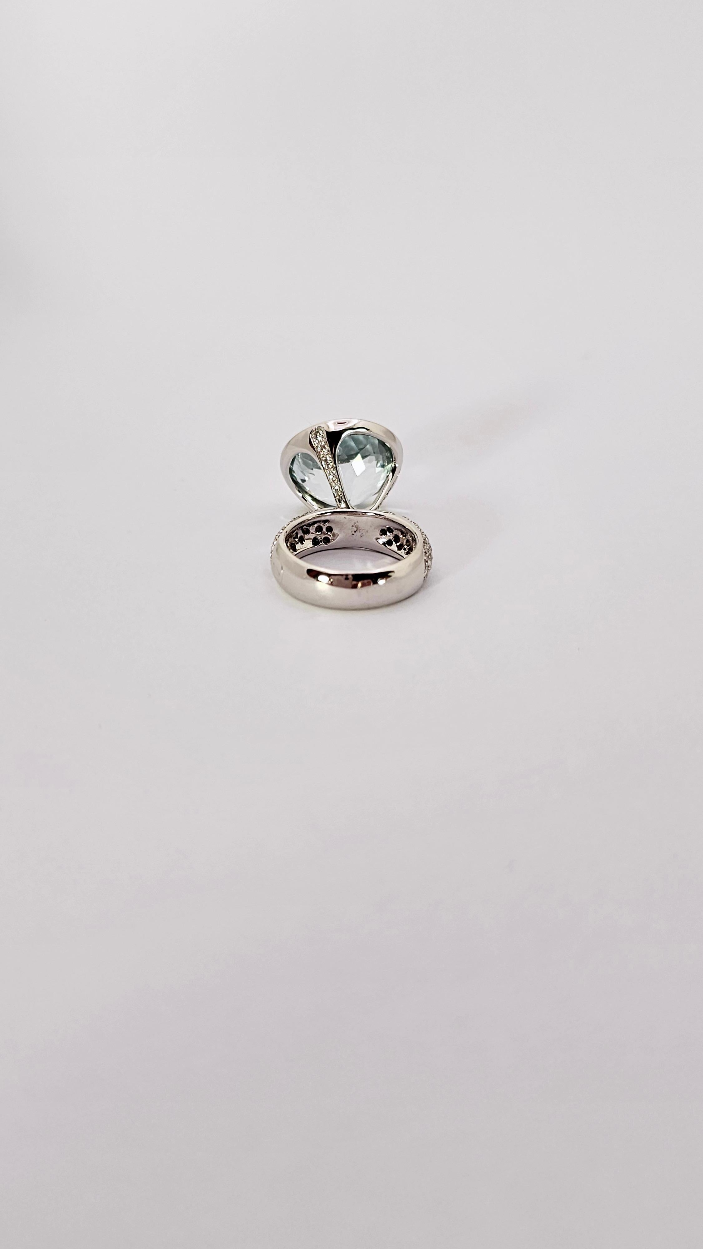 Rinaldo Gavello ring with 18.5 Ct Aquamarine Pendant in White Gold and Diamonds For Sale 1