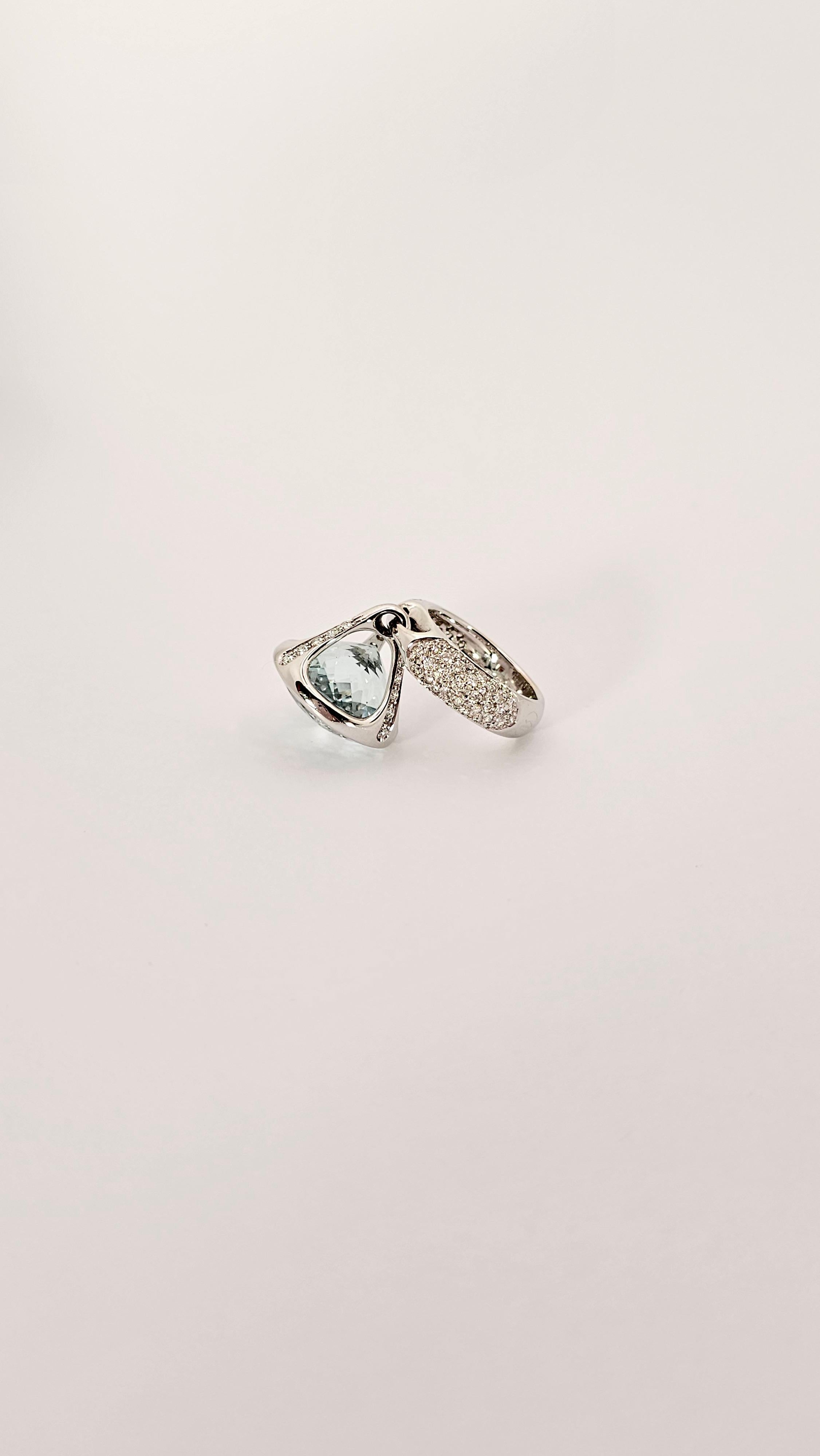 Rinaldo Gavello ring with 18.5 Ct Aquamarine Pendant in White Gold and Diamonds For Sale 2