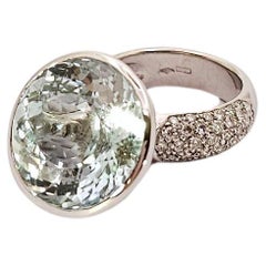 Anello Rinaldo Gavello con 18.5 Ct Acquamarina Pendente in Oro Bianco e Diamanti