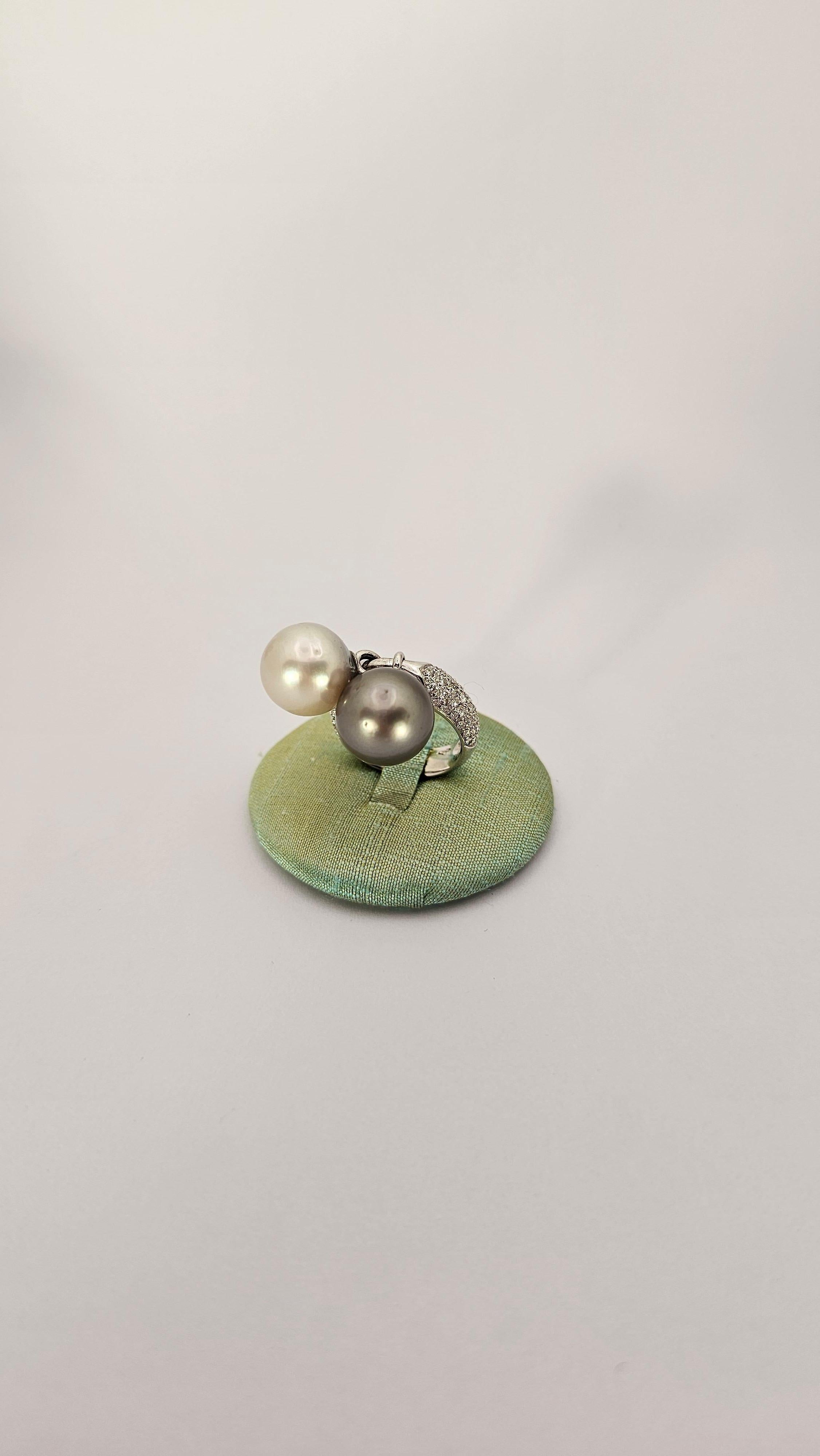 Rinaldo Gavello Ring in White Gold and Diamonds, Tahitian and Australian Pearl For Sale 1