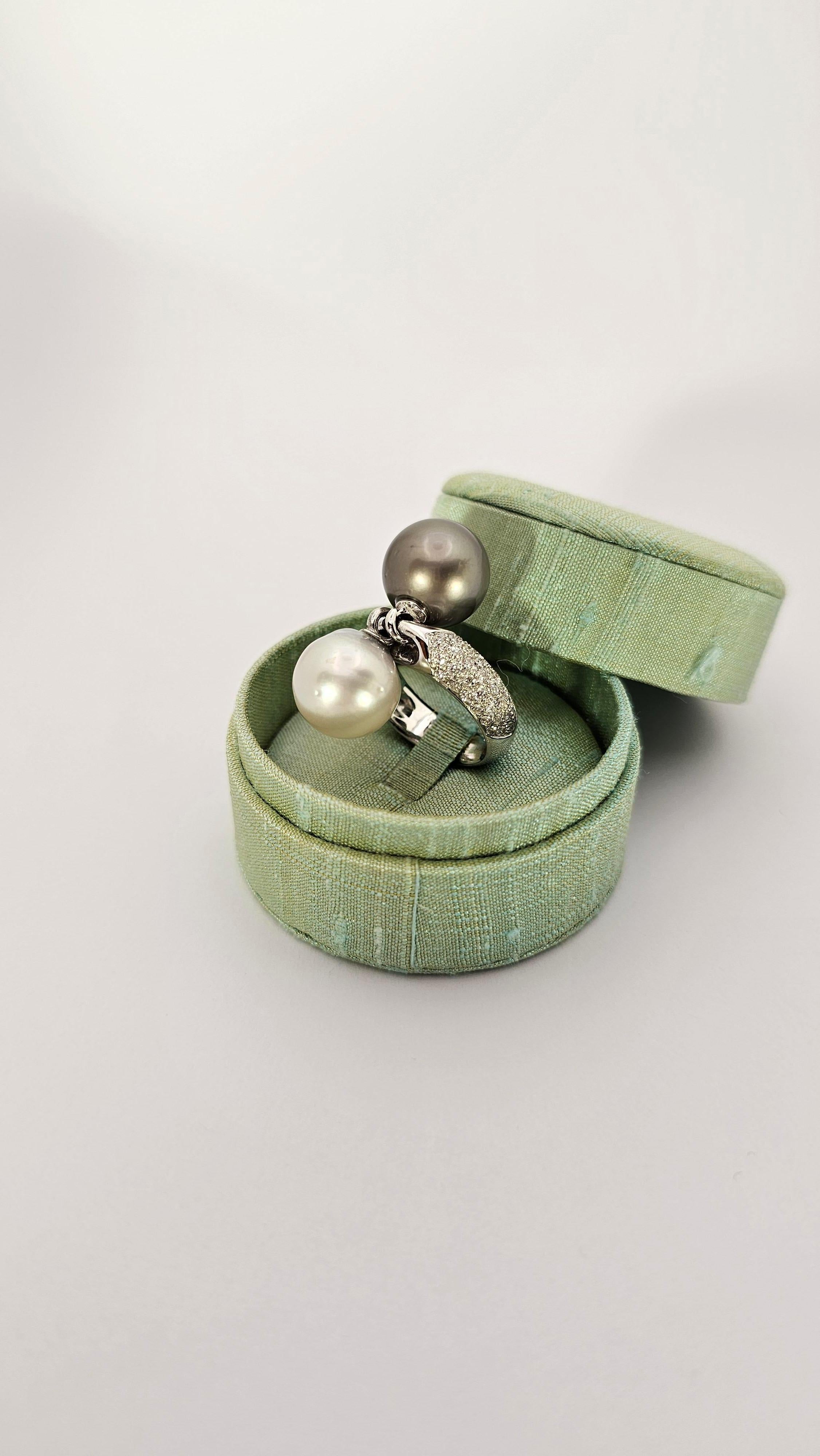 Rinaldo Gavello Ring in White Gold and Diamonds, Tahitian and Australian Pearl For Sale 2
