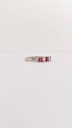 Riviera Ring in White Gold, Carré Rubies and Diamonds