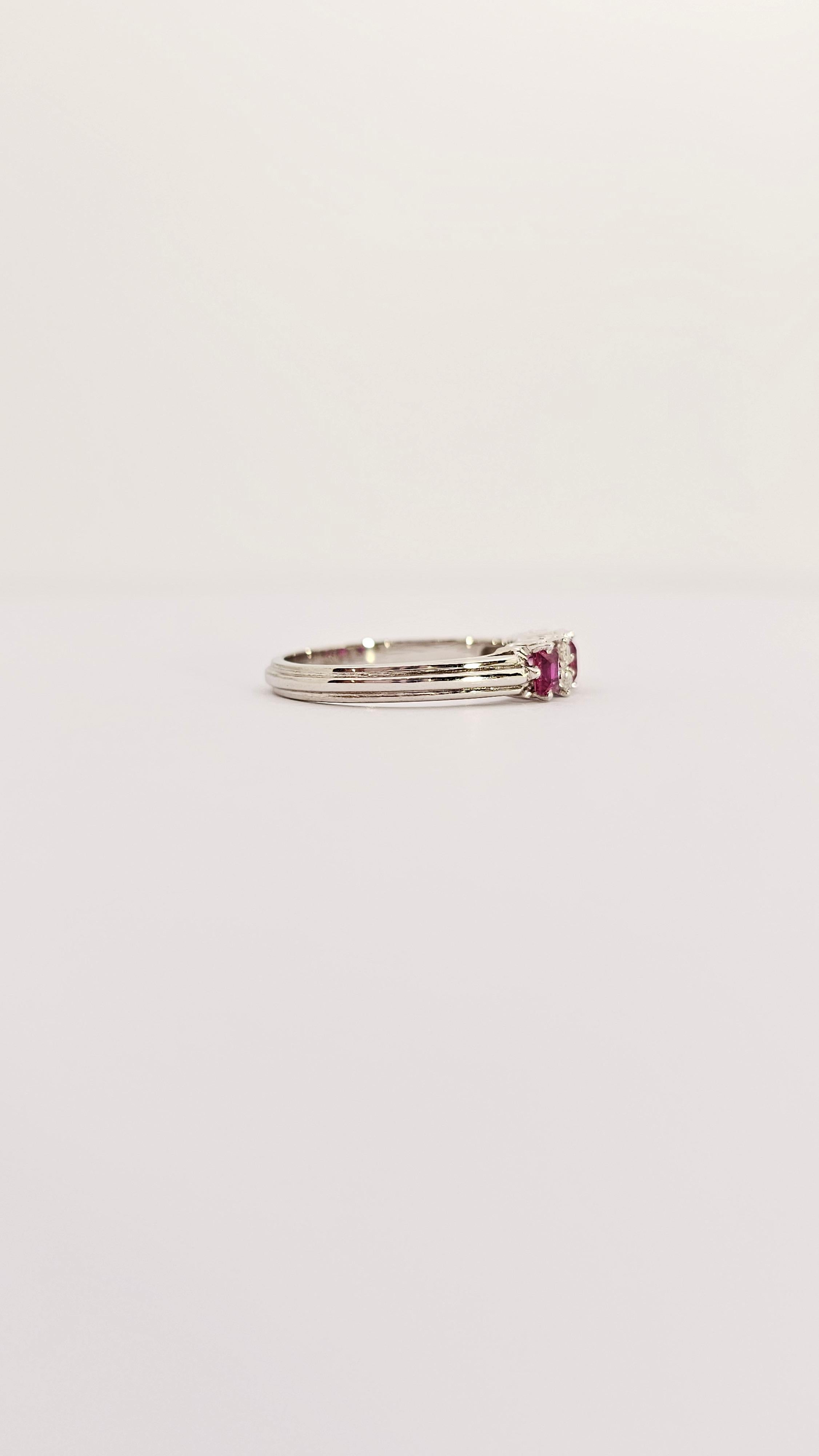 Artisan Riviera Ring in White Gold, Carré Rubies and Diamonds For Sale