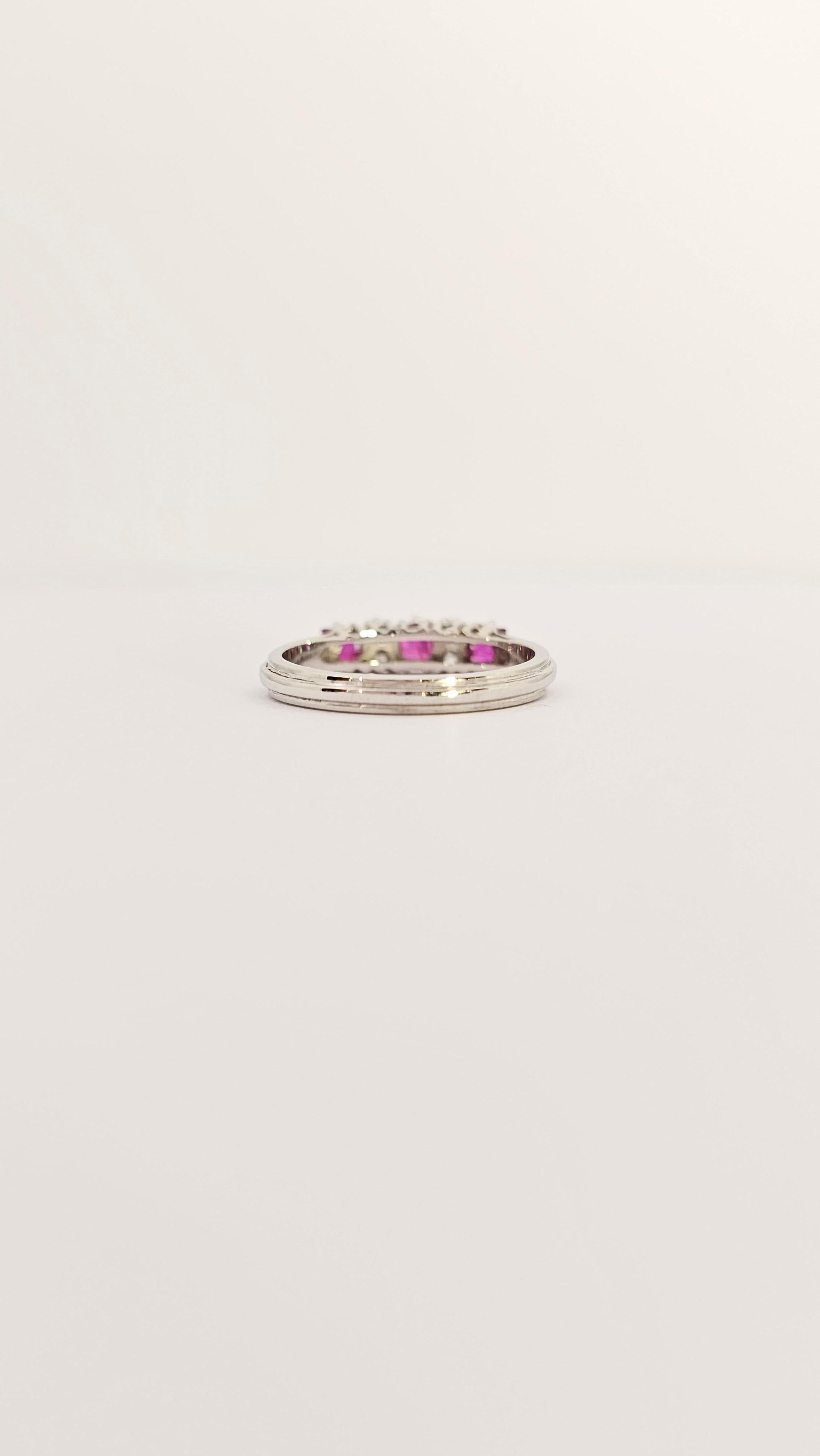 Square Cut Riviera Ring in White Gold, Carré Rubies and Diamonds For Sale
