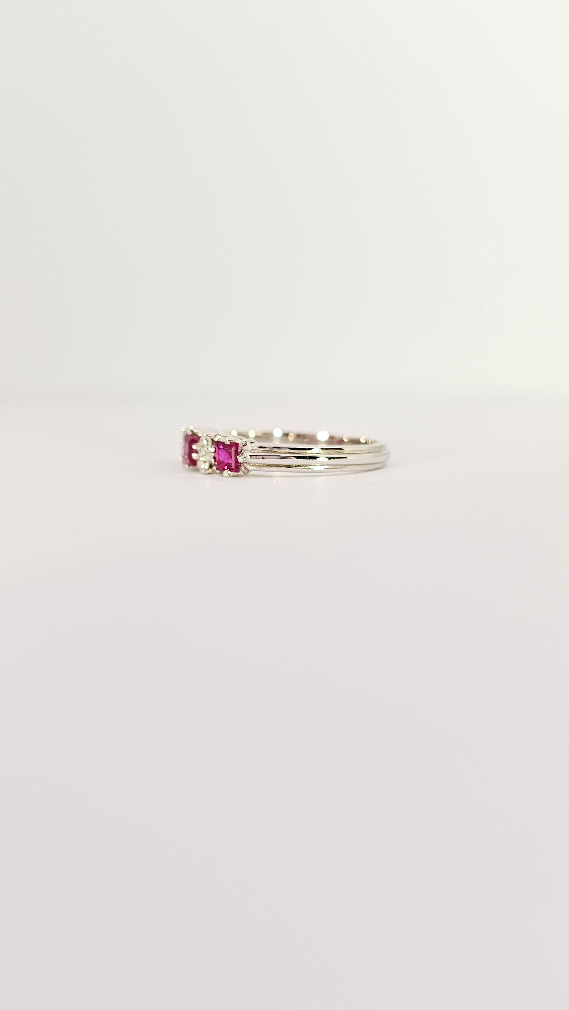 Men's Riviera Ring in White Gold, Carré Rubies and Diamonds For Sale